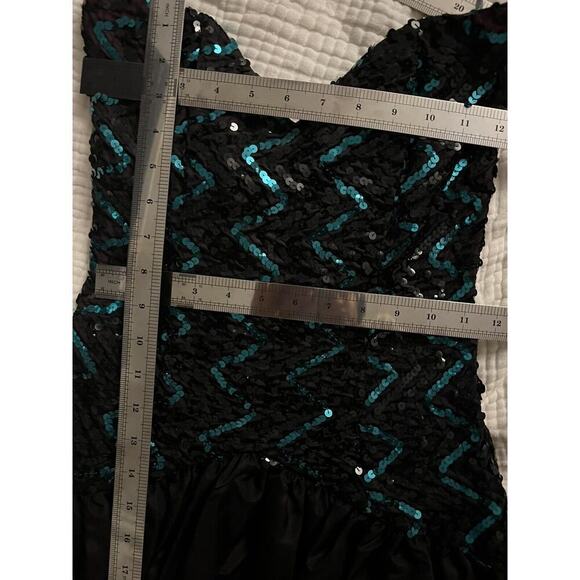 Vintage Gunne Sax Prom Dress Black Strapless Sequin Size 4 Bow High Low Gown - Picture 9 of 12